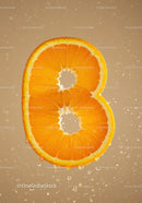 Vibrant Orange Slice Shaped Like Number Eight with Water Droplets
