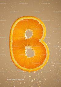 Vibrant Orange Slice Shaped Like Number Eight with Water Droplets