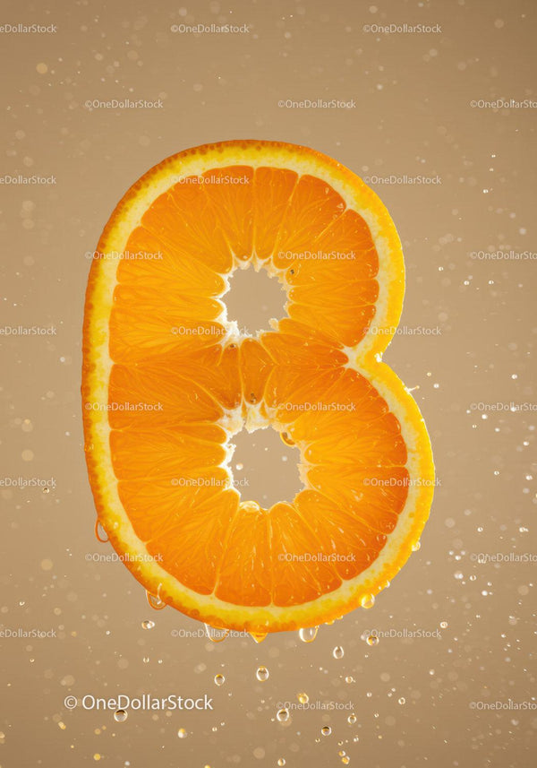 Vibrant Orange Slice Shaped Like Number Eight with Water Droplets