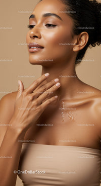 Elegant Woman with Glowing Skin in Nude Tones and Soft Lighting