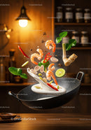 Fresh Shrimp and Herbs Tossed in Wok with Coconut Milk