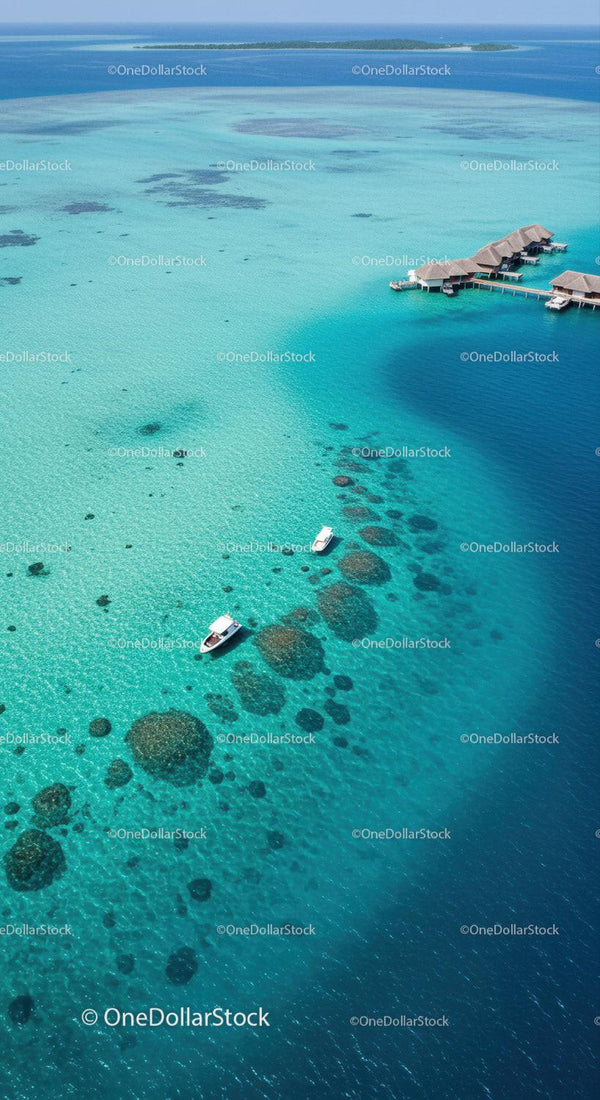 Overwater Bungalows and Crystal Clear Blue Ocean in Tropical Paradise