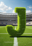 Green Grass Letter J on Football Field