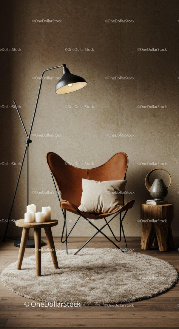 Cozy reading nook with leather chair and warm lighting