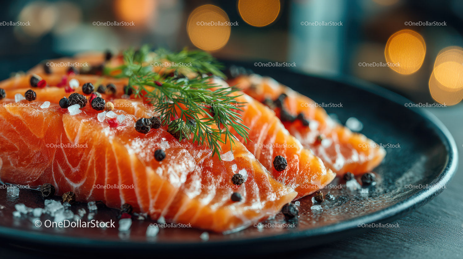 Fresh Salmon and Citrus Slices with Dill and Black Peppercorns