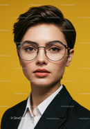 Professional Woman with Short Hair and Stylish Glasses