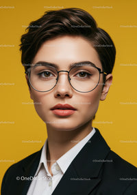 Professional Woman with Short Hair and Stylish Glasses