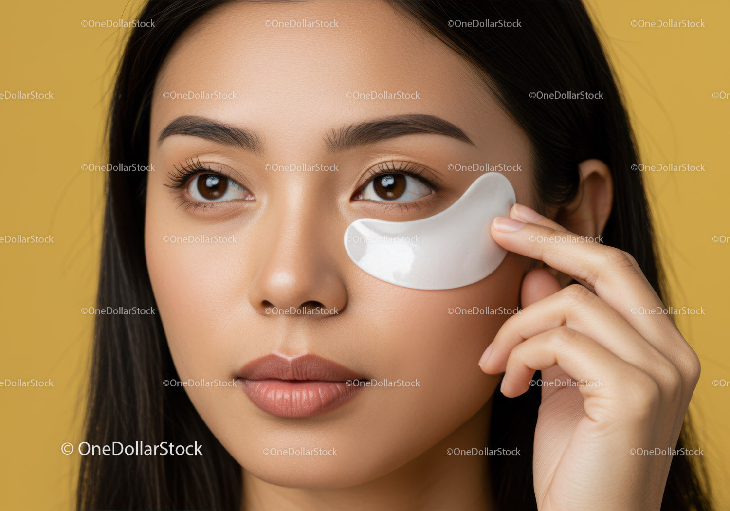 Young Woman Applying Eye Patch for Skin Care and Beauty