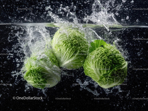 Fresh Green Romanesco Broccoli in Water Splash