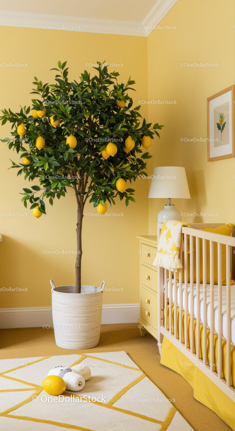 Yellow Lemon Tree in Cozy Nursery with Modern Interior Design