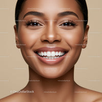 Close up of happy woman with perfect smile and glowing skin