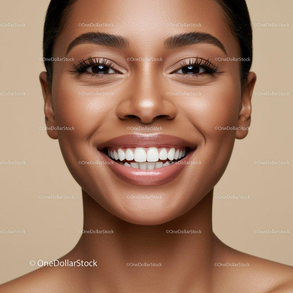 Close up of happy woman with perfect smile and glowing skin