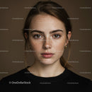 Close-up of Freckled Woman with Captivating Brown Eyes in Studio