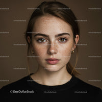 Close-up of Freckled Woman with Captivating Brown Eyes in Studio