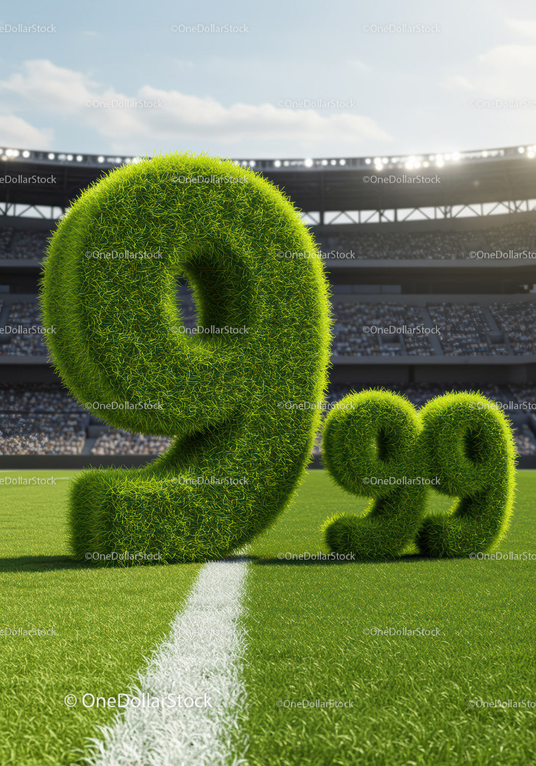 Green Grass Numbers Marked on Football Field