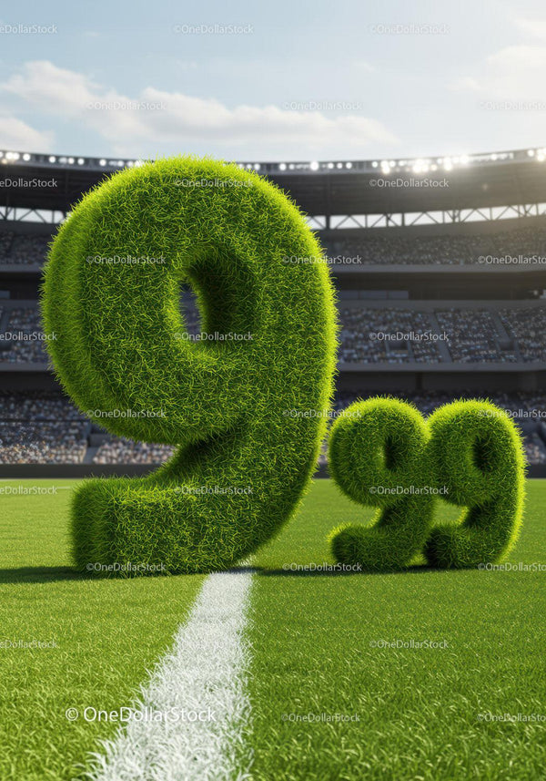 Green Grass Numbers Marked on Football Field