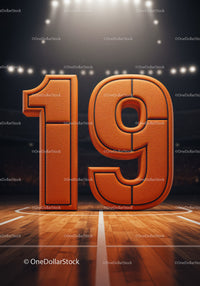 Basketball Styled Number Nineteen on Court Floor