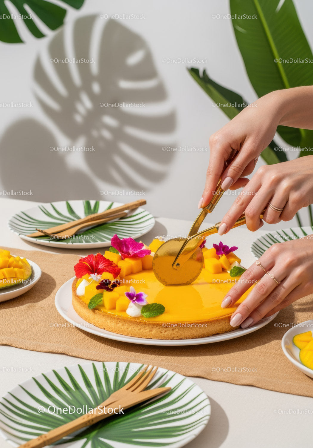 Vibrant Mango and Edible Flower Fruit Tart for Summer Dessert