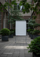 Blank whiteboard in modern courtyard garden space