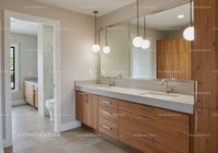 Modern Bathroom with Double Sink Vanity and Wooden Cabinets