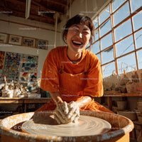 Joyful Woman Creating Handmade Pottery in Artistic Studio
