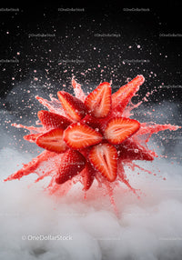 Fresh strawberries splashing in vibrant water burst