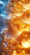 Abstract Sparkling Orange and Blue Bubbles in a Refreshing Drink
