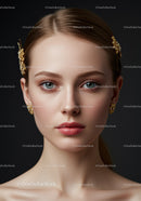 Elegant Portrait of a Woman with Gold Jewelry and Blue Eyes
