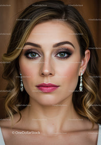 Close-up of a Beautiful Woman with Green Eyes and Pink Makeup