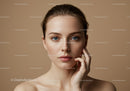 Portrait of a Young Woman with Clear Skin and Blue Eyes