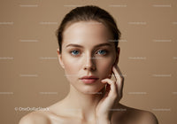 Portrait of a Young Woman with Clear Skin and Blue Eyes