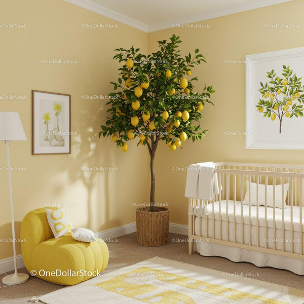 Bright Nursery with Lemon Tree and Fresh Interior Design