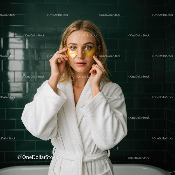 Młoda kobieta relaksująca się z złotymi płatkami pod oczy w spa