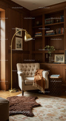 Cozy reading nook with armchair and warm lighting