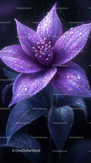 Vibrant Purple Flower with Dew Drops Close-Up