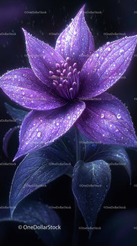 Vibrant Purple Flower with Dew Drops Close-Up