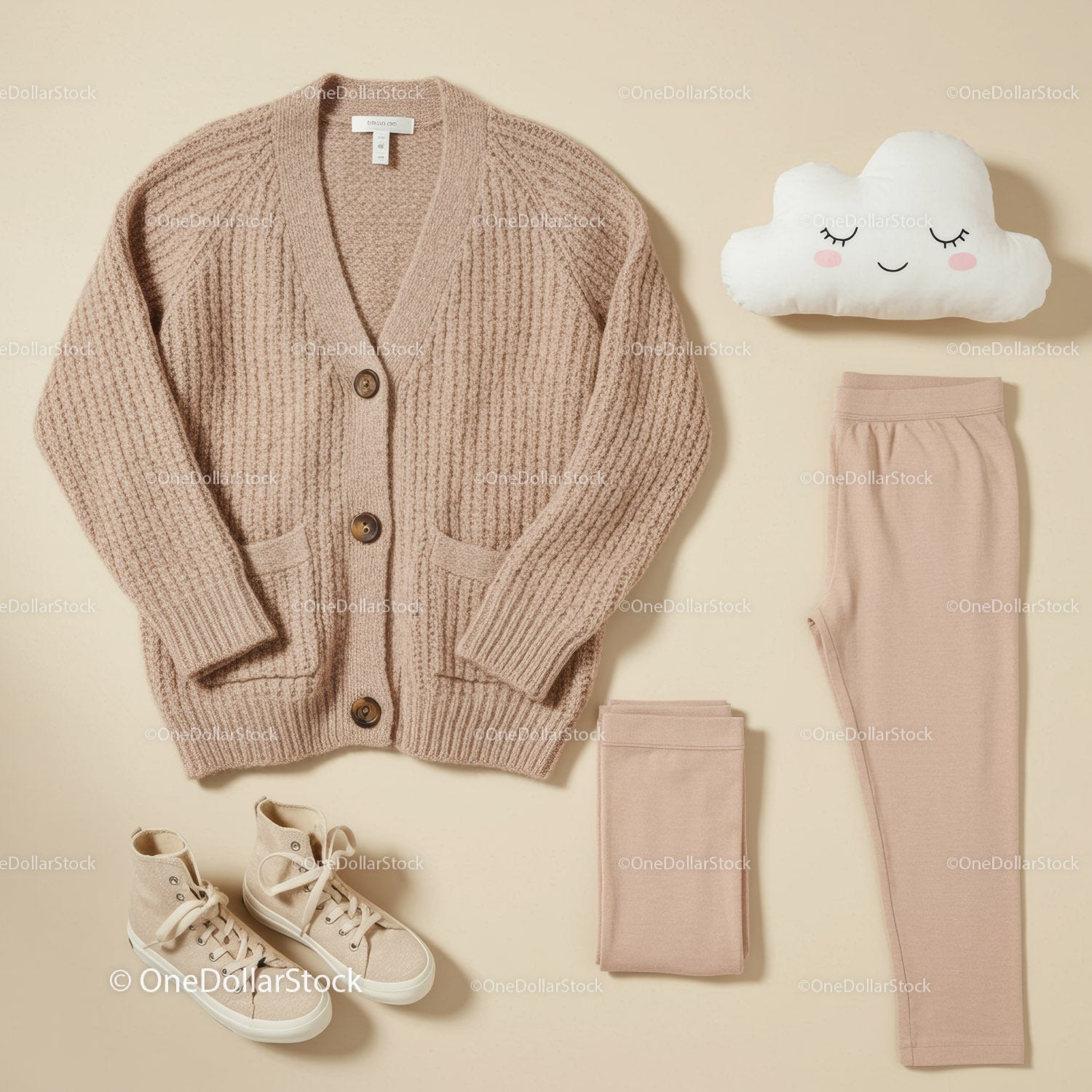 Cozy knitted cardigan with leggings and sneakers set