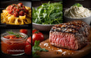 Fresh Spinach, Juicy Steak and Tomato Sauce in Elegant Food Setting