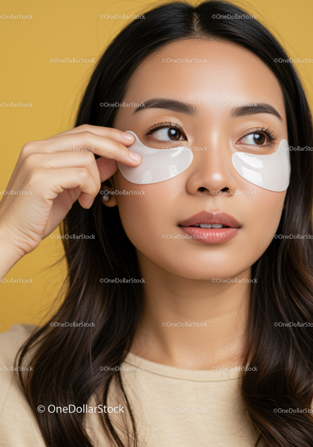 Young Woman Applying Eye Patches for Skin Care Facial