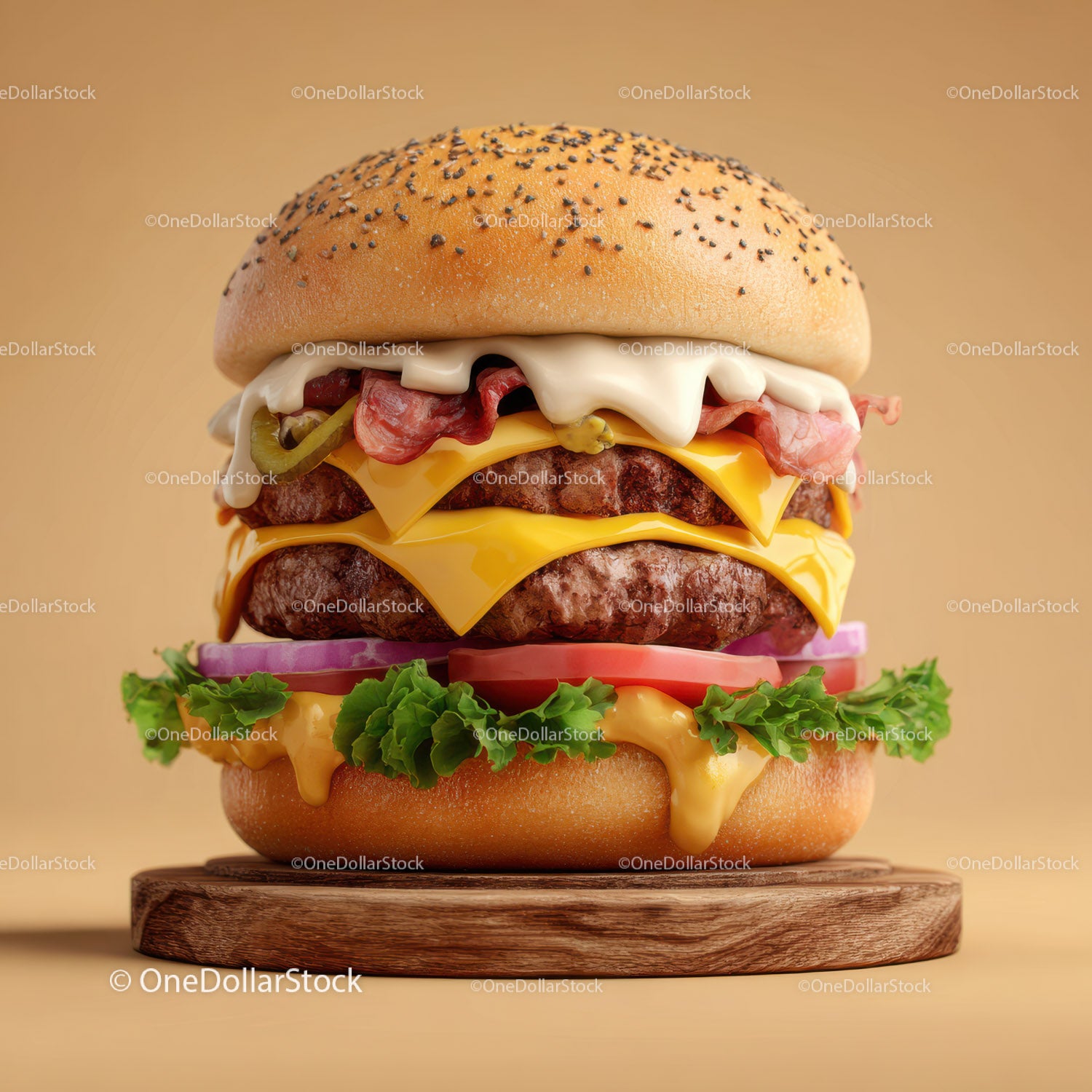 Juicy Double Cheeseburger with Fresh Vegetables and Melted Cheese