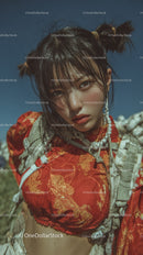 Trendy Young Woman in Stylish Outdoor Fashion with Brown Hair