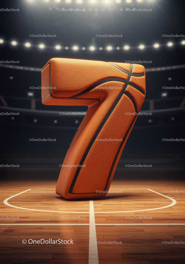 Number Seven Sculpted from Basketball on Court