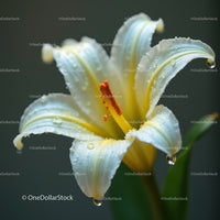Close-up of White Lily Bloom with Water Droplets in Natural Scene