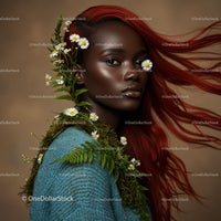 Elegant Woman with Red Hair and Daisy Floral Accessories