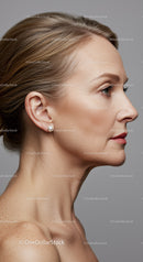 Elegant Mature Woman Profile with Clear Skin and Pearl Earring Stock Photo