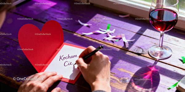 Handwriting A Heartfelt Love Note Near Red Wine Glass