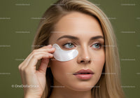 Woman Applying Eye Patches for Skincare Routine in Close-Up
