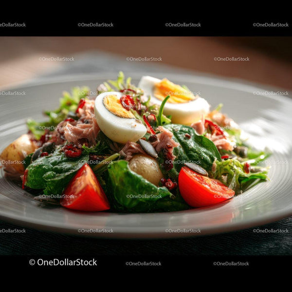 Colorful Garden Salad with Cherry Tomatoes and Boiled Eggs