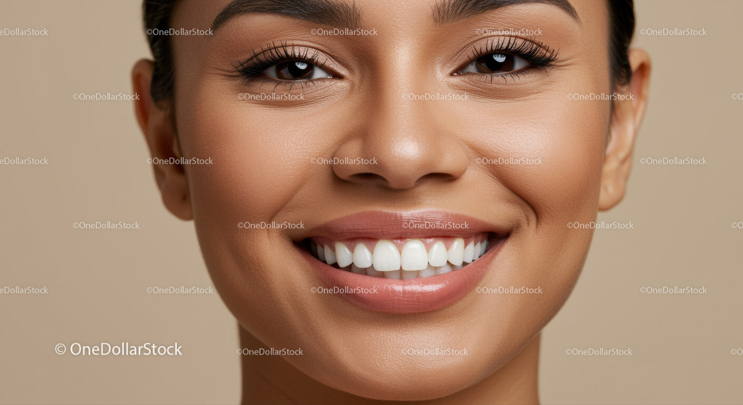 Close up of smiling woman with flawless radiant skin