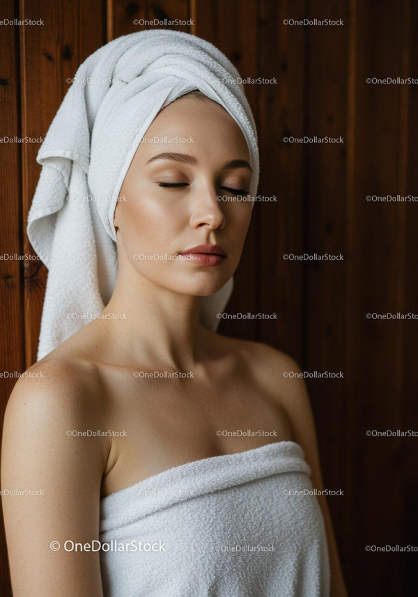 Zrelaksowana kobieta owinięta ręcznikiem w spa – pielęgnacja i wellness
